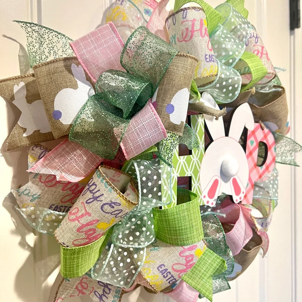 13” Happy Easter Ribbon Wreath 